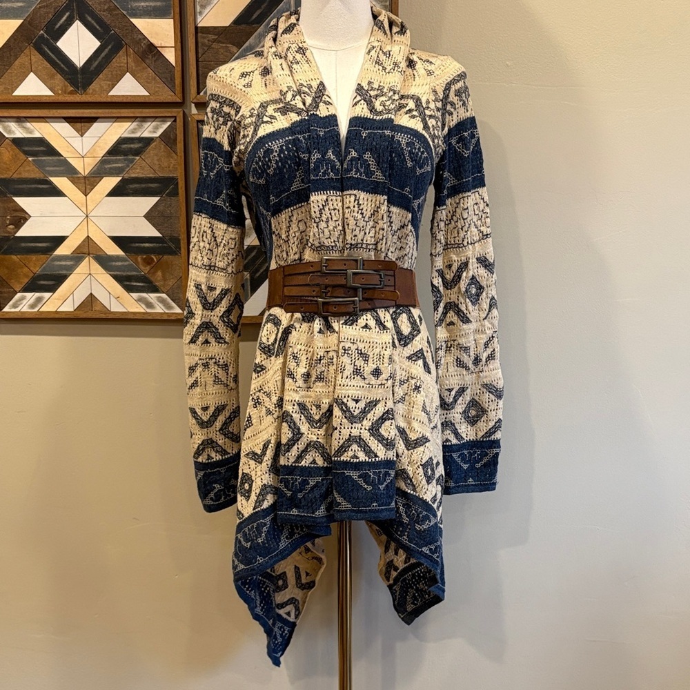 Vintage Ralph Lauren Blue Label Lace Knit Aztec Cardigan Wrap Sweater Small